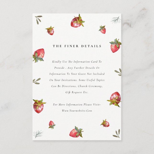 Niedliche Red Strawberry Leafy Botanische Hochzeit Begleitkarte (Vorderseite)