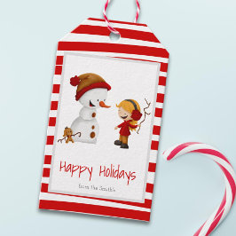Niedliche Red Stripes Girl Hund Schneemann Weihnac Geschenkanhänger