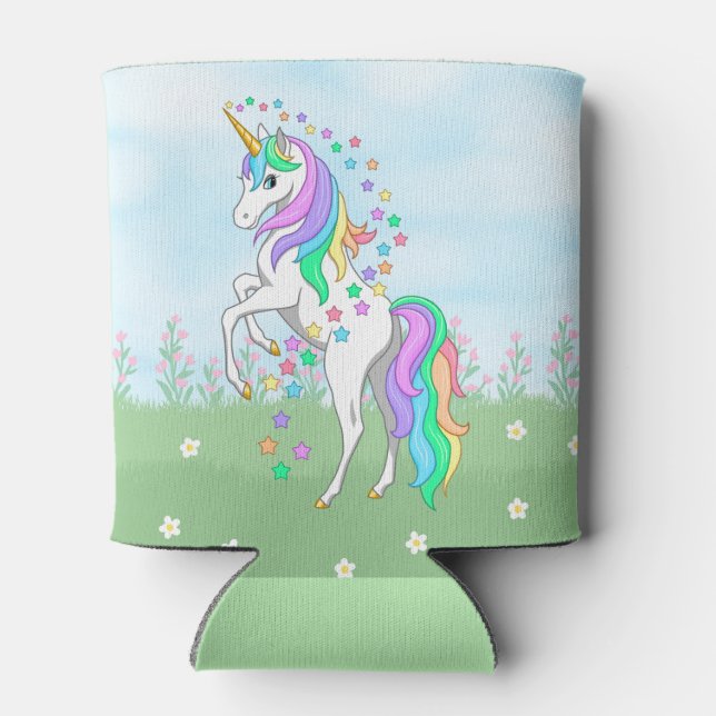Niedliche Regenbogen Einhorn Farbige Sterne & Blum Dosenkühler (Rückseite)