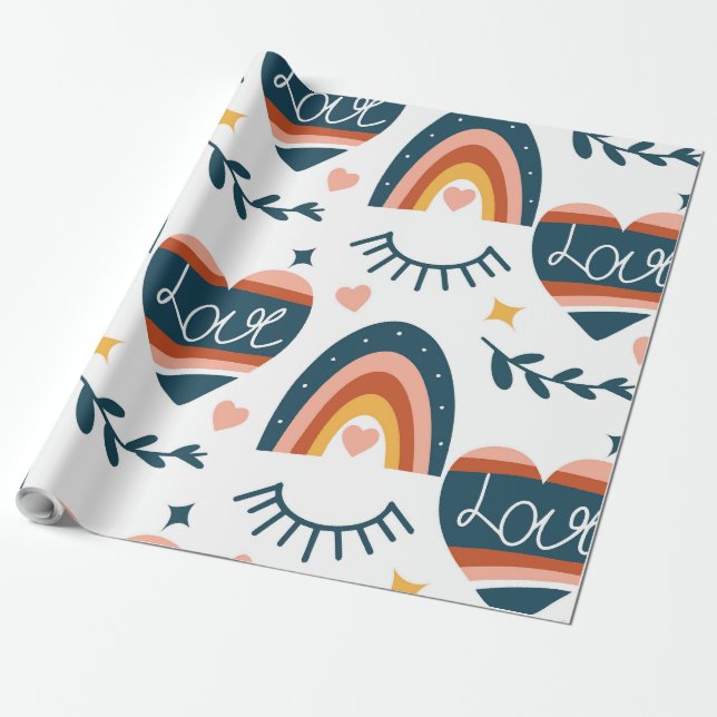 Niedliche Regenbogen und Herz Geschenkpapier (Ungerollt)