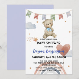 Niedliche Regenbogenknüppel Bärenballon Babydusche Einladung