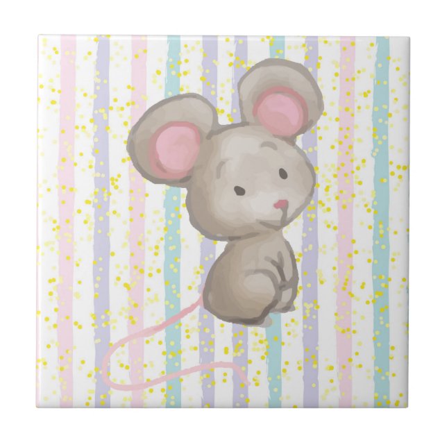 Niedliche Regenbogenmäuse Aquarellfarbe Fliese (Vorderseite)