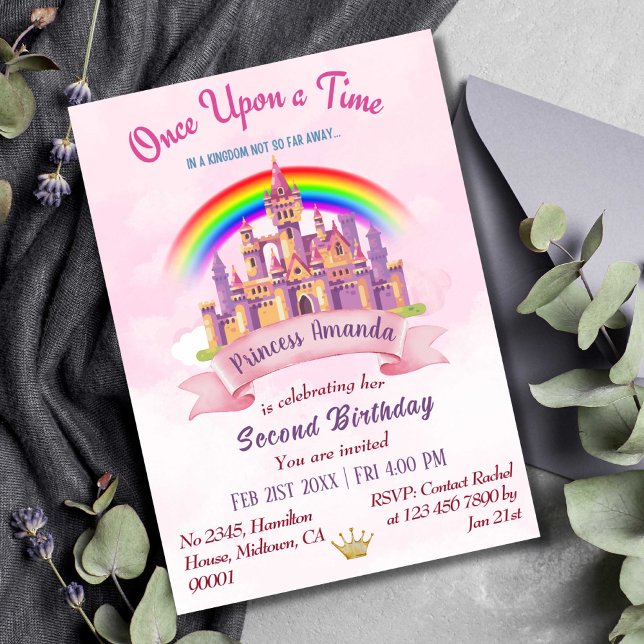 Niedliche Regenbogenprinzessin der magischen Burg  Einladung (Von Creator hochgeladen)
