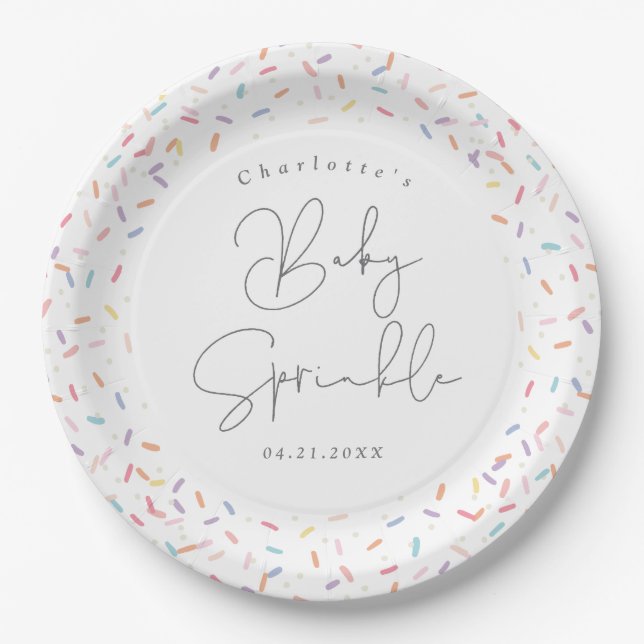 Niedliche Regenbogensprinkles Baby Sprinkle Dusche Pappteller (Vorderseite)