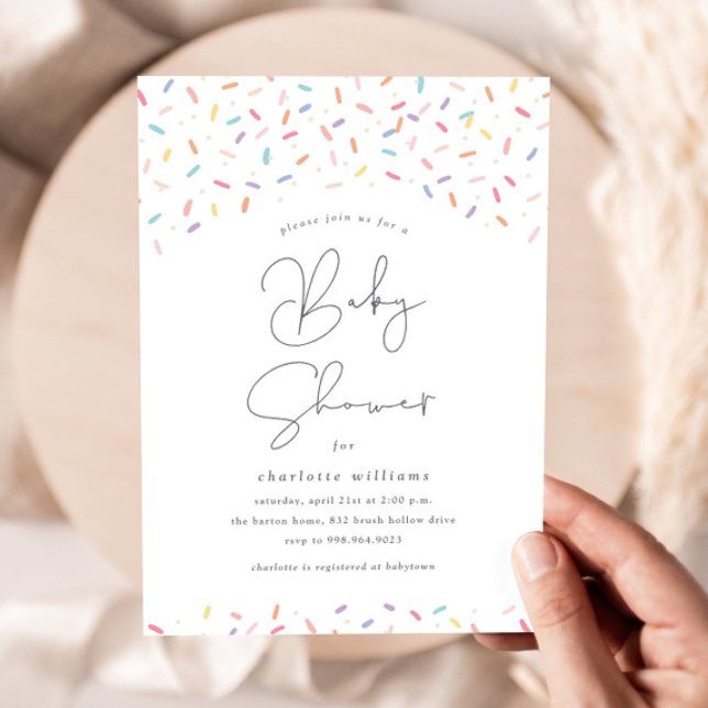 Niedliche Regenbogensprinkles Kinderdusche Einladung (Cute rainbow sprinkles baby shower invitations.)