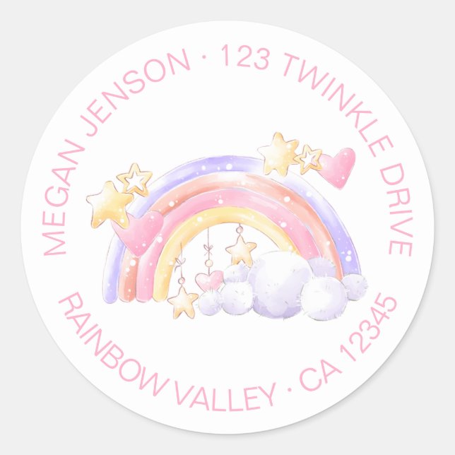 Niedliche Regenbogenstars und Cloud Pink-Rücksende Runder Aufkleber (Vorderseite)