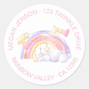 Niedliche Regenbogensteine und Cloud Pink-Rücksen Runder Aufkleber