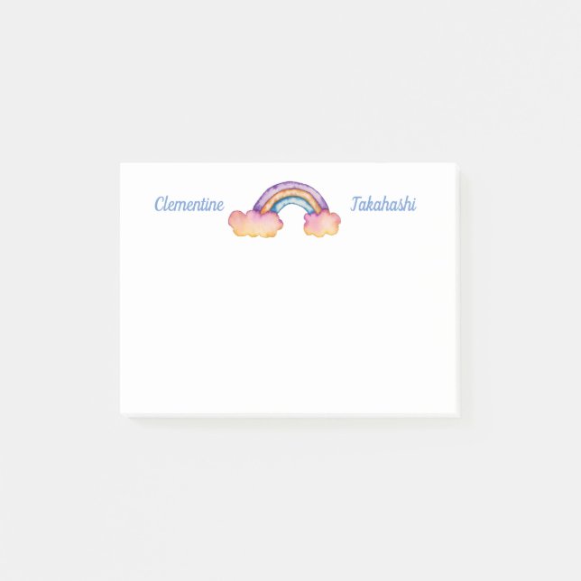 Niedliche Regenbogenwolke | Füge Deinen Namen hinz Post-it Klebezettel (Vorderseite)