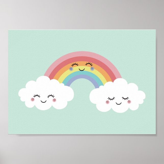 Niedliche Regenbogenwolken Kinderzimmer Poster dru (Vorne)