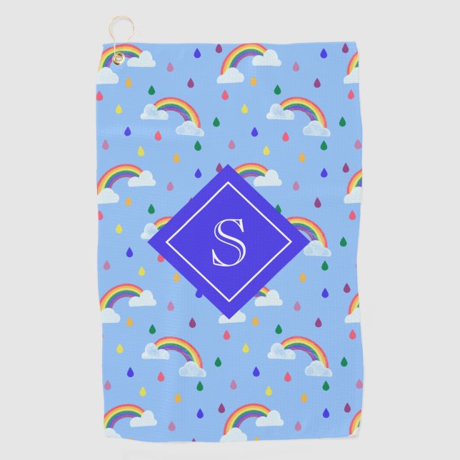 Niedliche Regenbogenwolken Personalisiert Golfhandtuch (Vorderseite)