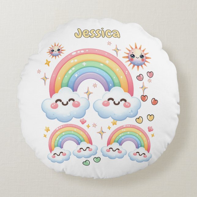 Niedliche Regenbogenwolken Rundes Kissen (Vorderseite)