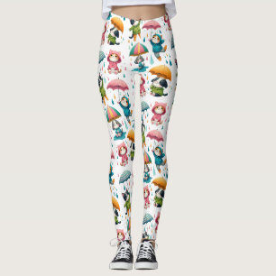 Niedliche Regenkatzen und Hunde mit Regenschirmen Leggings