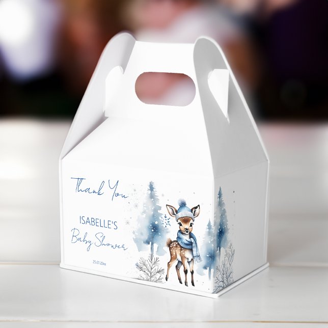 Niedliche Reh Winter Jungs Baby Dusche Gefallen Geschenkschachtel (Cute deer Winter boys baby shower Favor Box cute deer in blue winter hat scarf baby shower favor box)