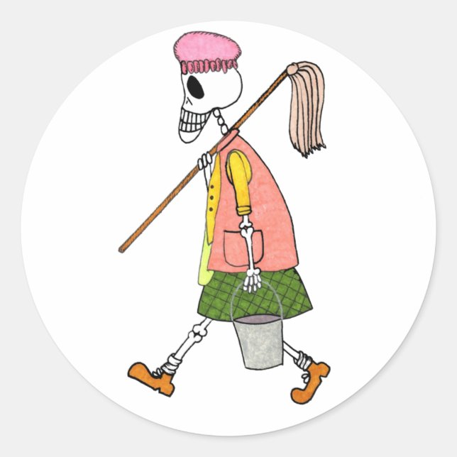 Niedliche Reinigung von Skeletten Runder Aufkleber (Vorderseite)