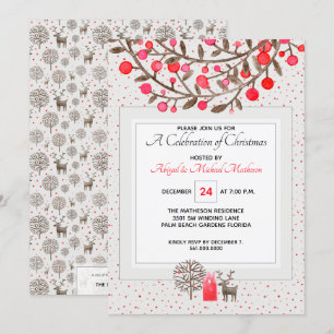 Niedliche Rentier & Berries Pearl Grau / benutzerd Einladung