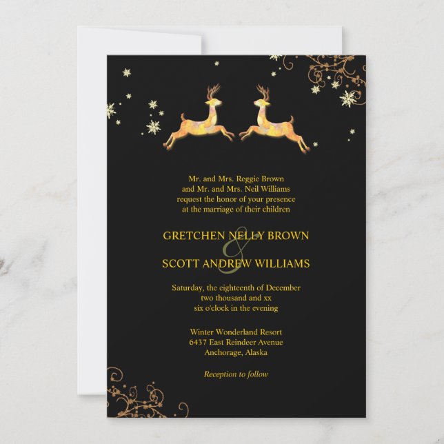 Niedliche Rentier Couple Winter Wedding Einladung (Vorderseite)