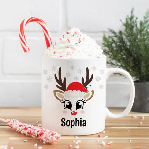 Niedliche Rentier Girl Weihnachtsmannmütze Individ Kaffeetasse