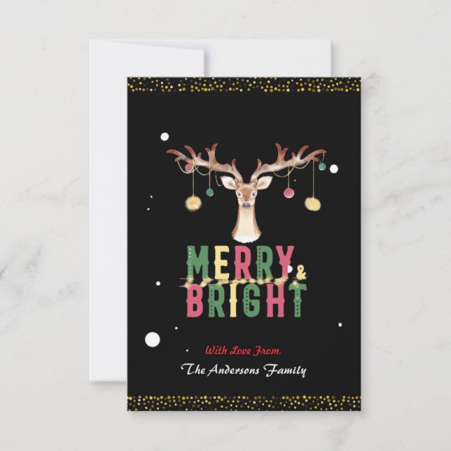 Niedliche Rentier Merry & Bright Weihnachtsschmuck Karte (Vorderseite)