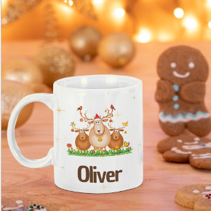 Niedliche Rentier Trio Holiday Stars mit Ihrem Nam Kaffeetasse