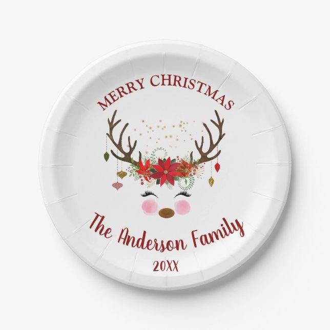 Niedliche Rentier Weihnachtsfeier Teller (Vorderseite)