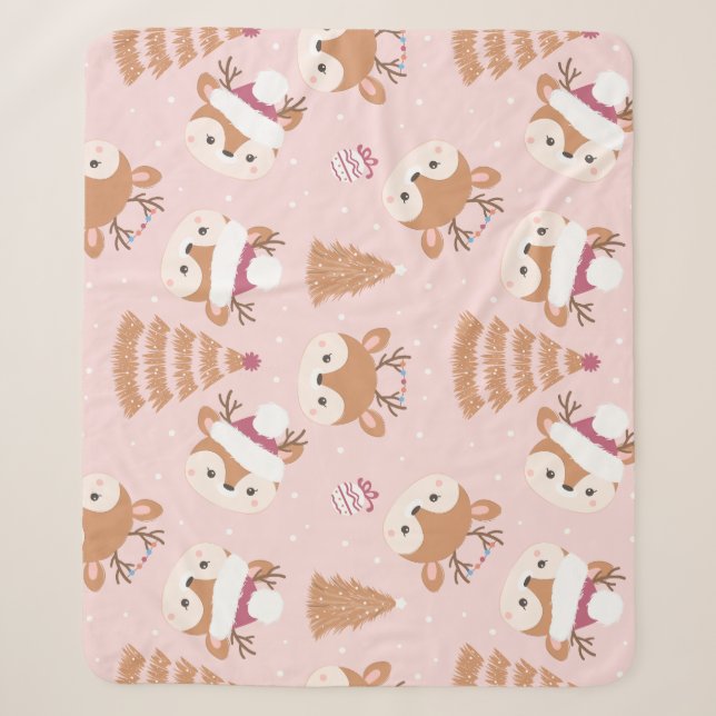 Niedliche Rentier-Weihnachtsmannmütze Sherpadecke (Vorderseite)