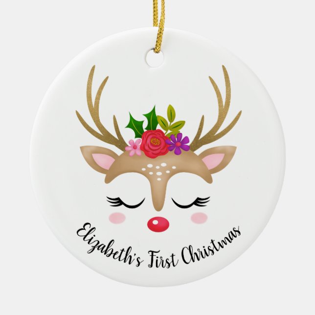 Niedliche Rentierbabys Erste Weihnachten Keramik Ornament (Vorne)