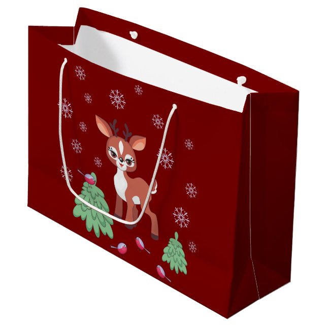 Niedliche Rentierbeutel Große Geschenktüte (Vorderseite Schrägansicht)