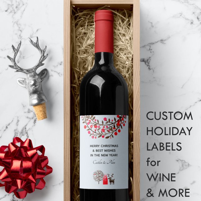 Niedliche Rentierblauer oder eine beliebige Farbe Weinetikett (Cute Watercolor Reindeer Pastel Blue or Any Color Wine Label 🦌)