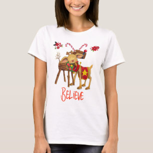 Niedliche Rentiere glauben Weihnachtsfeiertag T-Shirt