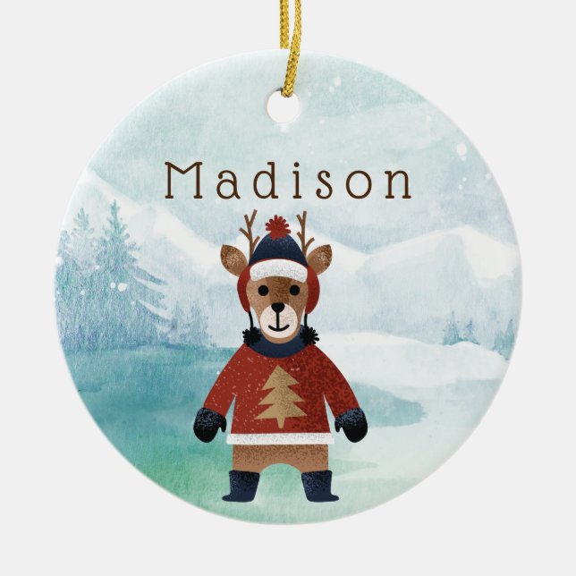Niedliche Rentiere im Sweater Keramik Ornament (Vorne)