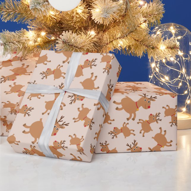 Niedliche Rentiere mit festlichen Rotschals Weihna Geschenkpapier (Feiertage)