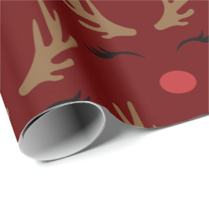 Niedliche Rentiere mit rotem Hintergrund frohe Wei Geschenkpapier