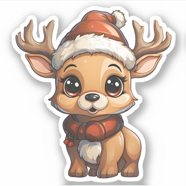 Niedliche Rentiere mit Weihnachtsmannmütze und Ska Aufkleber (Vorderseite)