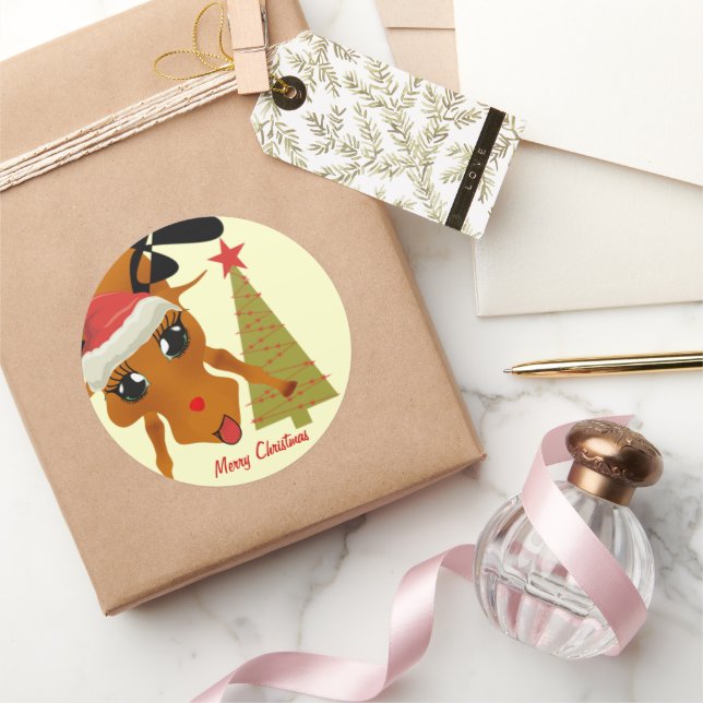 Niedliche Rentiere Runder Aufkleber (Schenken)