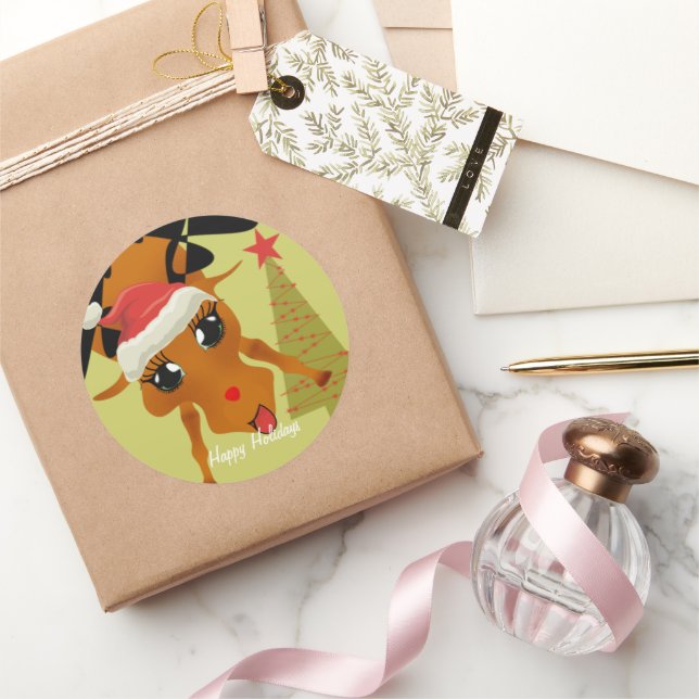 Niedliche Rentiere Runder Aufkleber (Schenken)