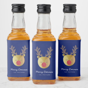 Niedliche Rentiere   Spaß Weihnachten Blau & Gold Alkoholflaschenetikett