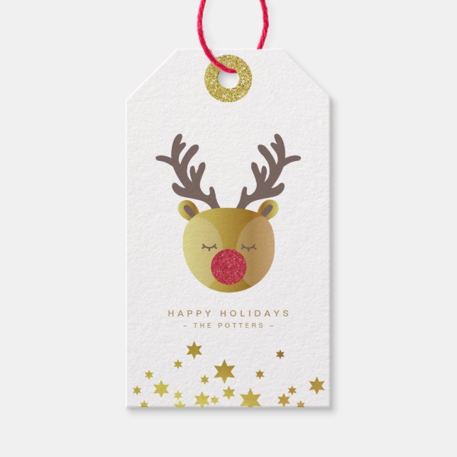 Niedliche Rentiere | Spaß Weihnachten White & Gold Geschenkanhänger (Vorderseite)