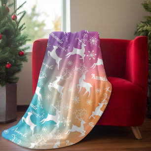 Niedliche Rentiere Weihnachten wiederholt Name Reg Fleecedecke