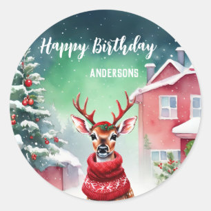 Niedliche Rentiere Weihnachtsfest Weihnachten Runder Aufkleber