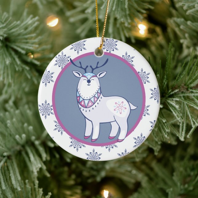 Niedliche Rentierkids Personalisiert Keramik Ornament (Baum)