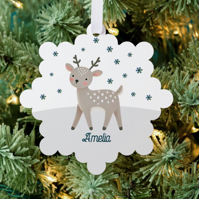 Niedliche Rentierschneeflocken Name Weihnachten Ornament Karte (Insitu (Baum))