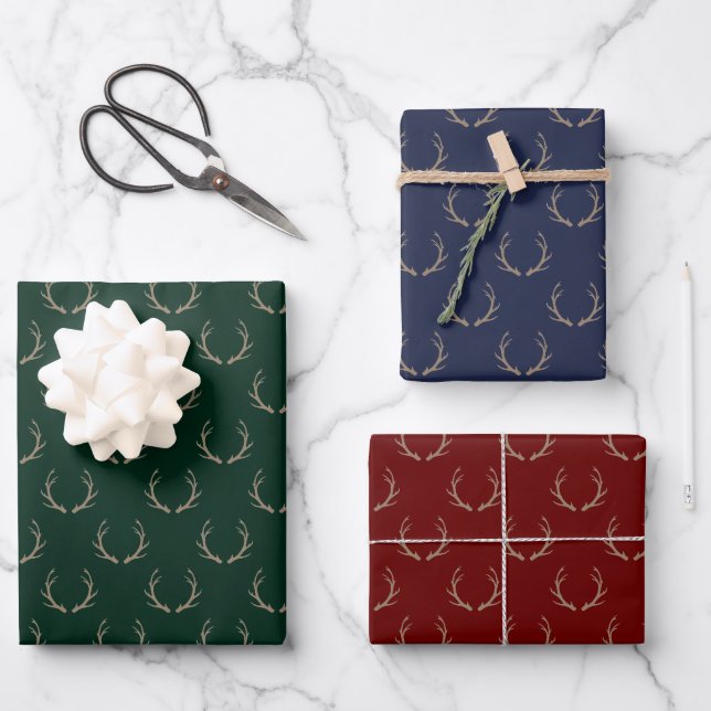 Niedliche Rentiervögel Weihnachten Geschenkpapier Set (Vorderseite)