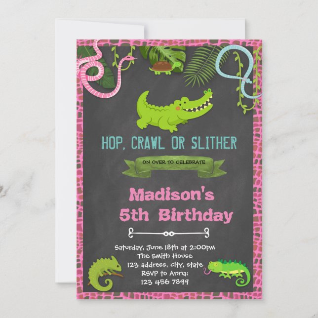 Niedliche Reptilien-Party Einladung (Vorderseite)