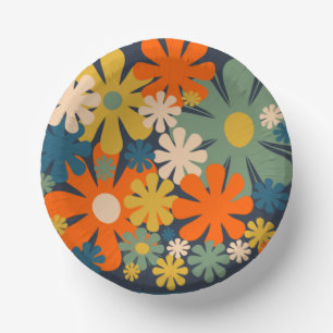 Niedliche Retro-Blume 60er 70er Vibe Pappteller