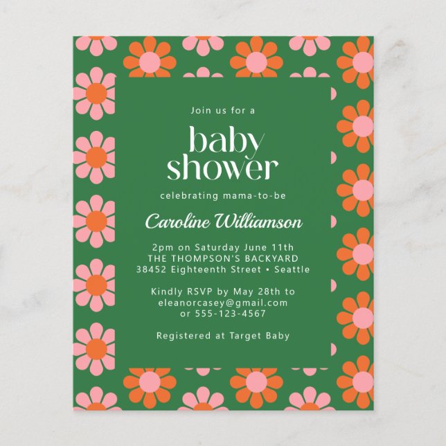 Niedliche Retro-Blume Grüne Rosa Kinderdusche (Vorderseite)