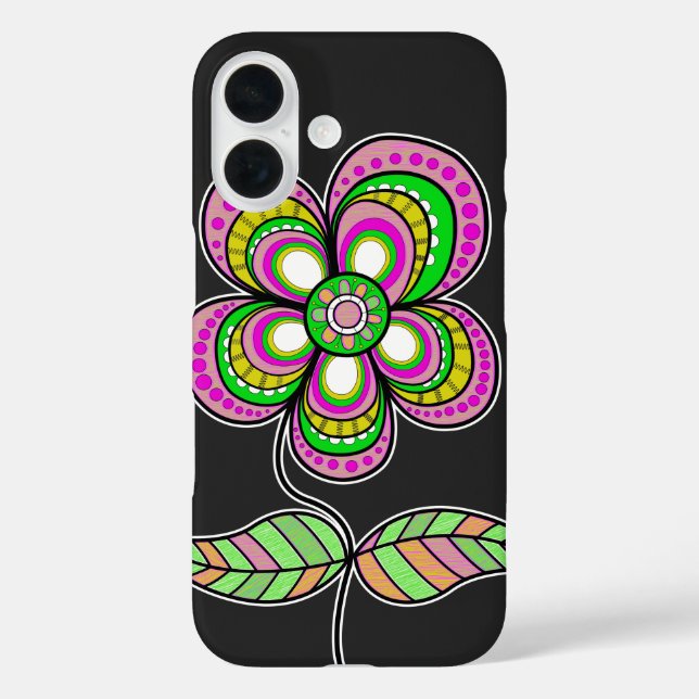 Niedliche Retro-Blume iPhone 16 Hülle (Rückseite)