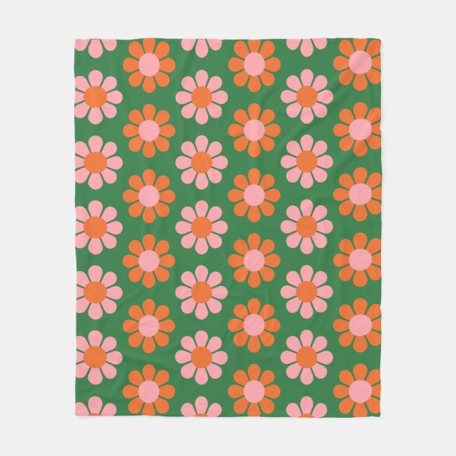 Niedliche Retro-Blume-Muster grün und rosa Fleecedecke (Vorderseite)