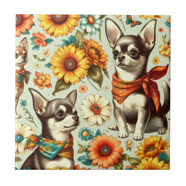 Niedliche Retro Chihuahua Illustration Fliese (Vorderseite)