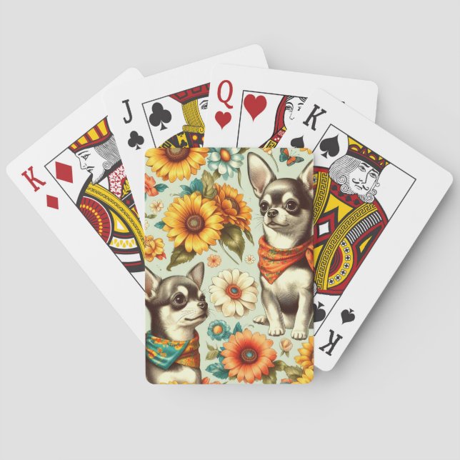 Niedliche Retro Chihuahua Illustration Spielkarten (Rückseite)