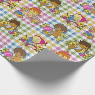 Niedliche Retro-farbige Karierte Babydusche Geschenkpapier